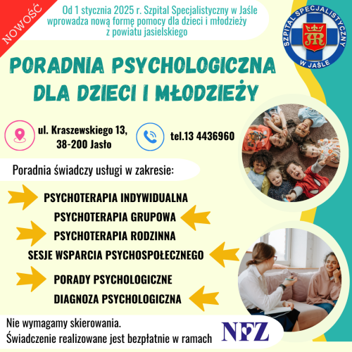 Artykuł: Nowość w Szpitalu Specjalistycznym w Jaśle - Poradnia Psychologiczna dla Dzieci i Młodzieży - Zdjęcie 56041